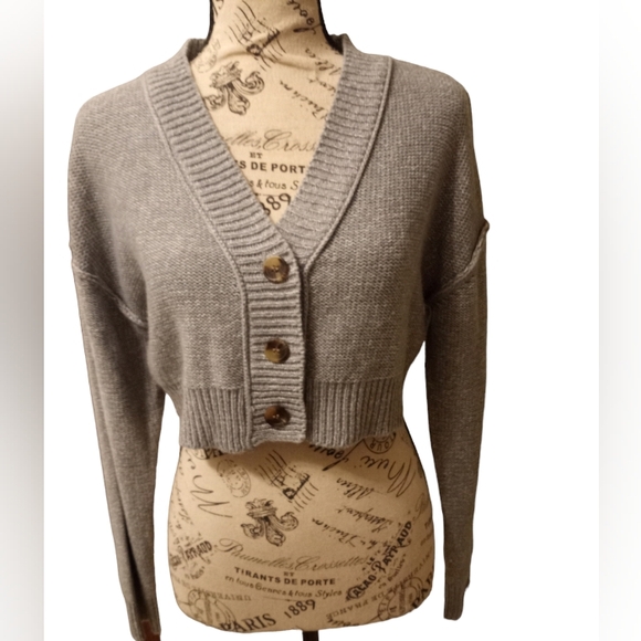 Garage Sweaters - Garage Grey Cropped Cardigan Sweater Extra Small
